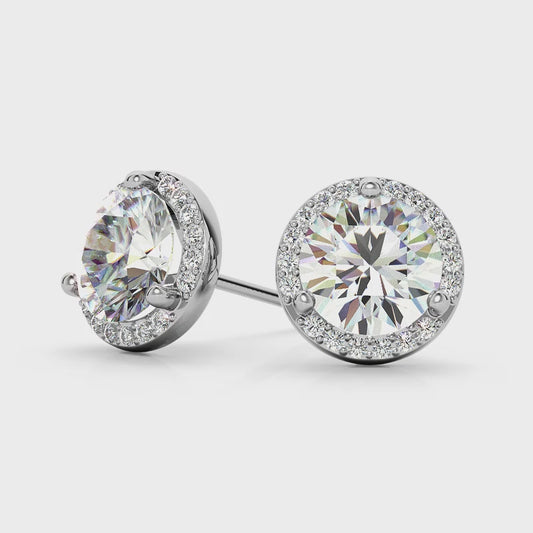 Round Moissanite Halo Earrings